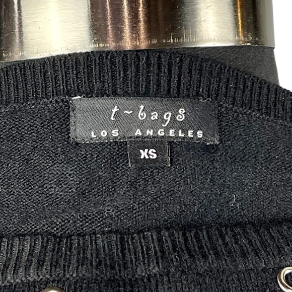 T-BAGS LOS ANGELES GROMMET EMBELLISHED DOLMAN SLEEVE BOAT NECK OVERSIZED SWEATER - Picture 11 of 12